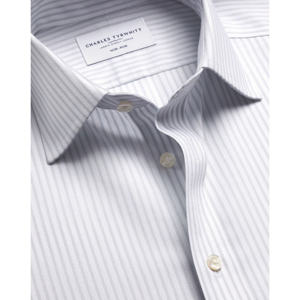 Charles Tyrwhitt Mens 17/34 Classic Fit Non-Iron Royal Oxford Stripe Shirt Grey